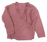 Růžový žebrovaný zavinovací svetr Mothercare