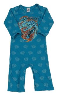 Tyrkysový vzorovaný overal s logem Ed Hardy 