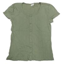 Khaki perforované tričko s koflíky S. Oliver