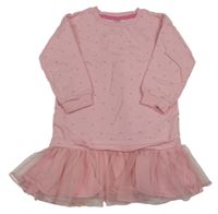 Růžové teplákovo/tylové šaty se srdíčky Little Kids