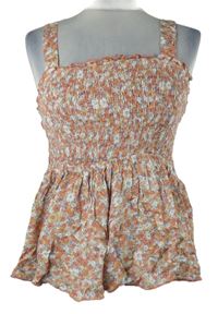 Nové - Dámský růžový kytičkovaný žabičkový peplum top Papaya 
