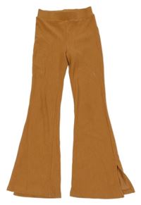 Okrové žebrované bootcut tepláky HEMA