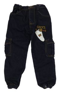 Tmavomodré cuff cargo rifle s nášivkou 