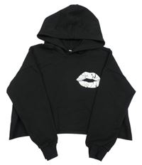 Černá crop oversize mikina se rty a kapucí Shein