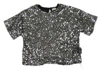 Nové - Stříbrná flitrová crop halenka F&F