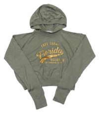 Zelenošedý lehký crop svetr s nápisem a kapucí H&M