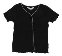 Černé žebrované crop tričko s knoflíky H&M