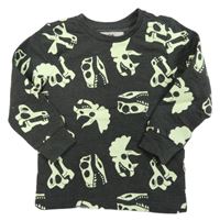 Tmavošedá melírovaná mikina s lebkami dinosaurů C&A