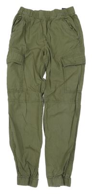 Khaki plátěné cuff kalhoty s kapsami H&M