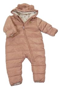 Růžová šusťáková prošívaná zimní kombinéza s kapucí H&M