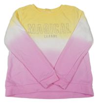 Růžovo-bílo-žlutá mikina s nápisem H&M