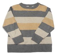 Tmavošedo-světlehnědo-béžový pruhovaný melírovaný svetr H&M