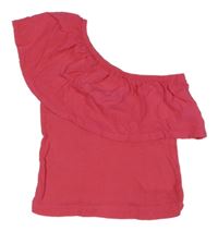 Tmavorůžový žebrovaný crop top s volánem