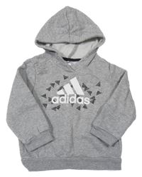 Šedá melírovaná mikina s logy a kapucí Adidas