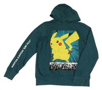 Tmavozelená mikina s Pikachu a kapucí 