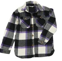 Černo-bílo-fialová kostkovaná vlněná košilová bunda H&M