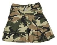Khaki-béžovo-šedá army plátěná sukně se sponou