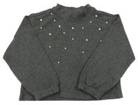Šedá žebrovaná crop mikina s perlami Zara