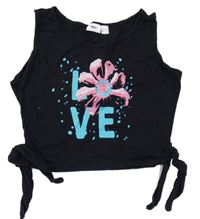 Černý crop top s květem a nápisem bpc