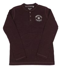 Vínové melírované mikinotriko s nápisem a knoflíky C&A