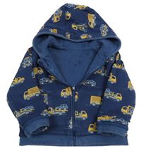 Tmavomodrá oboustranná propínací mikina a auty a kapucí Jojo Maman Bébé