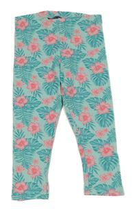 Tyrkysovo-růžové květované legíny s listy Primark