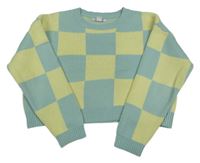 Světlemodro-citronový kostkovaný crop svetr Primark