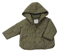 Khaki šusťáková prošívaná zateplená bunda s kapucí F&F