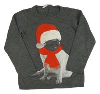 Tmavošedý melírovaný svetr s pejskem s vánočním motivem H&M