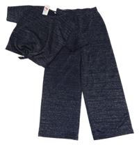 Nové - 2Set - Tmavomodro-stříbrné melírované slavnostní crop tričko s uzlem + kalhoty George