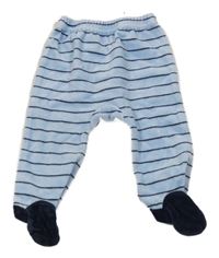 Světlemodro-tmavomodré pruhované sametové polodupky 