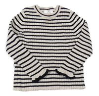 Béžovo-černý žebrovaný pruhovaný svetr H&M