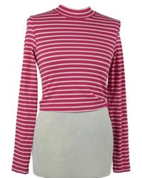 Dámské fuchsiovo-růžové pruhované žebrované crop triko Primark 