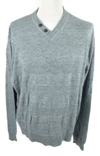 Pánský tmavomodrý melírovaný svetr C&A vel. 3XL