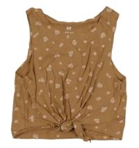 Hnědý crop top s puntíky a uzlem H&M
