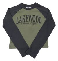 Khaki-antracitové žebrované crop triko s nápisem H&M