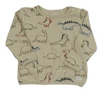 Béžové žebrované triko s dinosaury Topomini