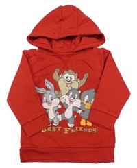 Červená mikina s potiskem Looney Tunes a kapucí 