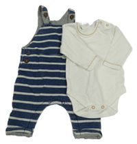 Nové - 2Set - Bílé body + Modré laclové pruhované tepláky Next