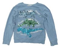 Světlemodrá mikina s dinosaury z flitrů H&M