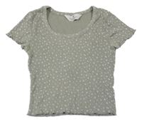 Světlekhaki kytičkované žebrované crop tričko H&M