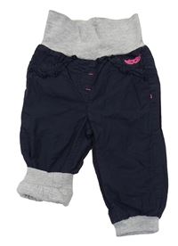 Tmavomodré plátěné podšité cuff kalhoty s úpletovým pasem Tom Tailor