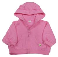 Neonově růžová propínací oversize mikina s kapucí s oušky Next