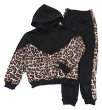 2set - Černo-hnědá mikina s leopardím vzorem a kapucí + tepláky