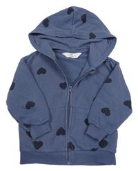 Modrošedá propínací mikina se srdíčky a kapucí H&M