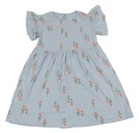 Světlemodré bavlněné šaty s květy H&M