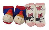 2x ponožky - smetanové s Minnie + modro-červené s Pinocchio
