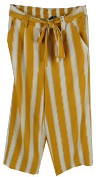 Dámské okrovo-bílé smetanové pruhované culottes kalhoty s páskem Only 