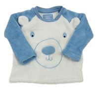 Bílo-modrá chlupatá mikina s medvídkem PRIMARK