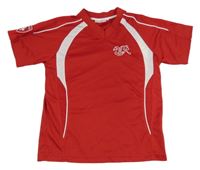 Červeno-bílé sportovní tričko s výšivkou